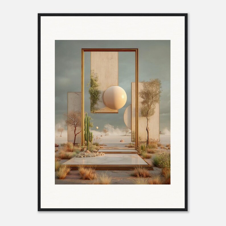 Desert Sun Wall Art, The Golden Threshold Framed Print, Dreamy Boho Surreal Decor image 2