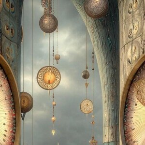 Katedralväggkonst, Rosenfönsterstaden inramad tavla, Drömsk Boho Surrealistisk Dekor bild 4