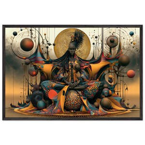 African American Framed Wall Art, Consecration, Black Spiritual Art Print, Afro Surreal Gold Halo Decor, Ready to Hang