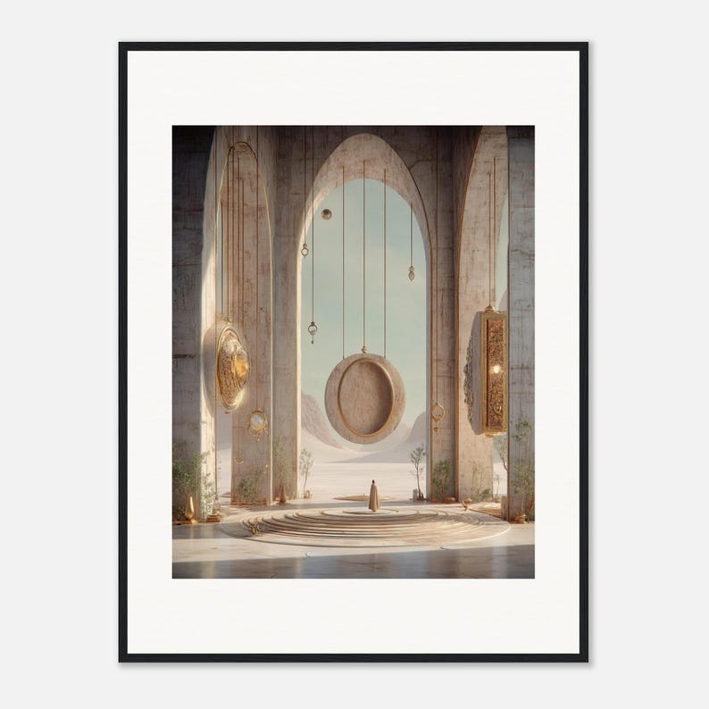 Desert Sun Wall Art, The Gong of Morning Framed Print, Dreamy Boho Surreal Decor image 2