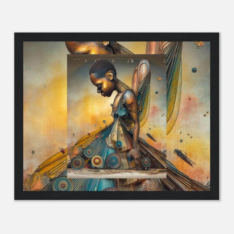 Black Woman Wall Art, The Harvest of Wings, Surreal Framed Print, African American Decor image 2