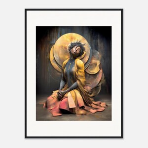 Black Woman Wall Art, Golden Hour Repose, Surreal Framed Print, African American Decor image 2