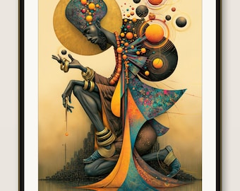 Muurdecoratie met de Zwarte Koning, print van de leeuw Sundiata Mali, Afro-Amerikaanse decoratie, ingelijst of oningelijst.