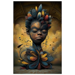 Black Woman Flower Crown Wall Art, Bloom Crowned, African American Decor, Giclee Print
