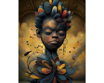 Black Woman Flower Crown Wall Art, Bloom Crowned, African American Decor, Giclee Print
