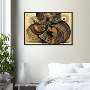 Ingelijste wanddecoratie met Afro-Amerikaanse dans, Jubilee, zwarte kunstprint, Afro-surrealistische decoratie in goud en brons, klaar om op te hangen. afbeelding 2