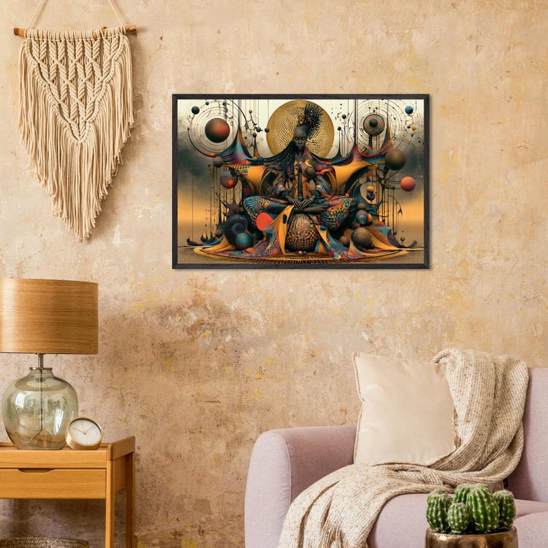 Inramad väggkonst i afroamerikansk stil, invigning, svart andligt konsttryck, afrosurreal guldhalo-dekor, redo att hängas bild 6