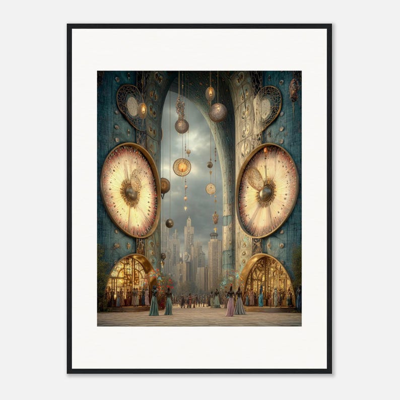 Katedralväggkonst, Rosenfönsterstaden inramad tavla, Drömsk Boho Surrealistisk Dekor bild 2