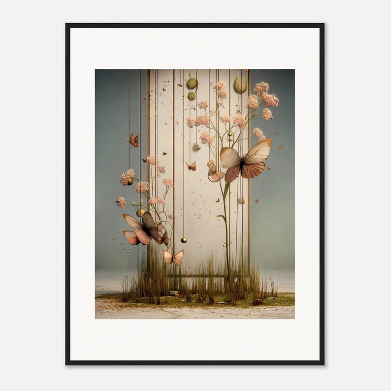 Butterfly Flower Wall Art, The Butterfly Altar Framed Print, Dreamy Boho Landscape Decor image 2