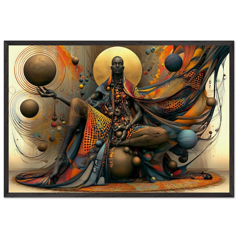 Black Artwork for Walls, The Testimony, Framed African American Church Art Print, Afro Surreal Gold Decor, Ready to Hang image 1