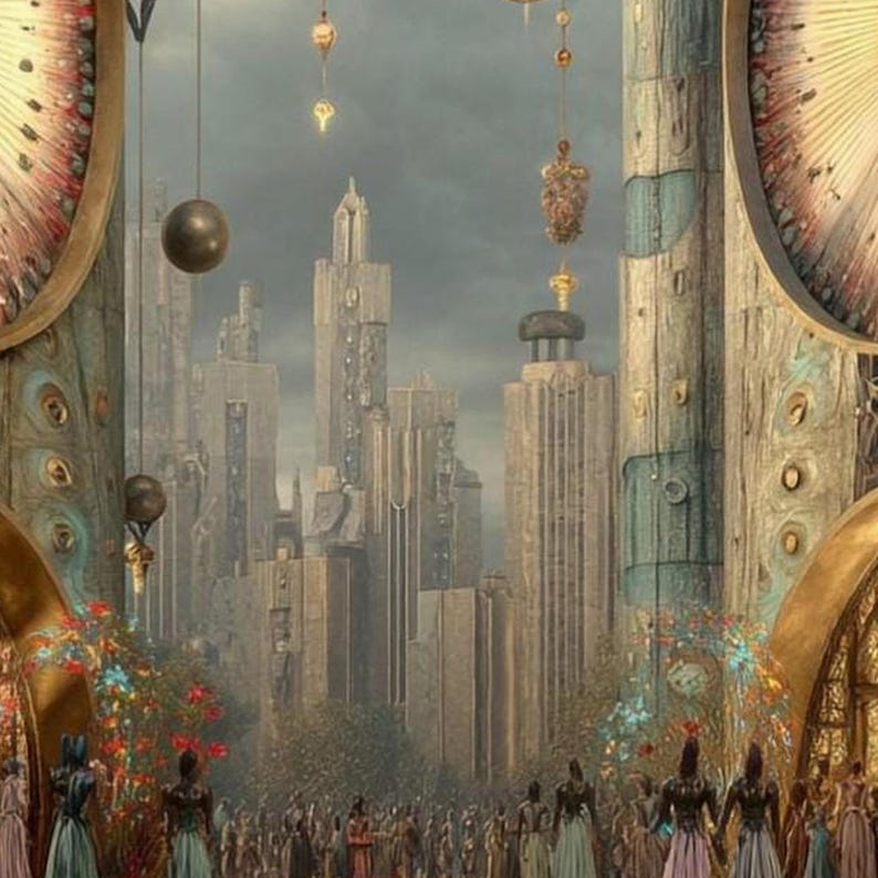 Katedralväggkonst, Rosenfönsterstaden inramad tavla, Drömsk Boho Surrealistisk Dekor bild 5