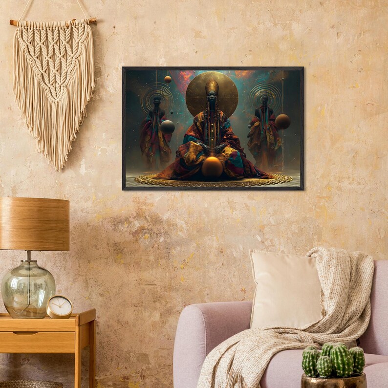 Tableau encadré noir, Les Aînés, Estampe représentant les ancêtres afro-américains, Décoration spirituelle afrocentrique, Prêt à accrocher image 3