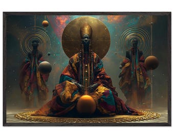 Ingelijste zwarte wanddecoratie, 'De Ouden', kunstprint van Afro-Amerikaanse voorouders, Afrocentrische spirituele decoratie, klaar om op te hangen.