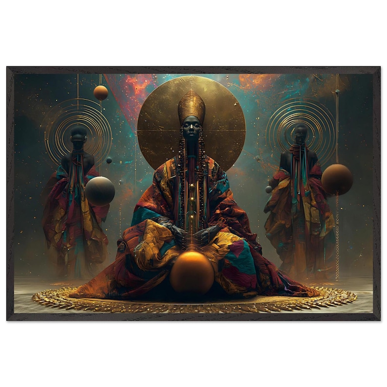 Tableau encadré noir, Les Aînés, Estampe représentant les ancêtres afro-américains, Décoration spirituelle afrocentrique, Prêt à accrocher image 1