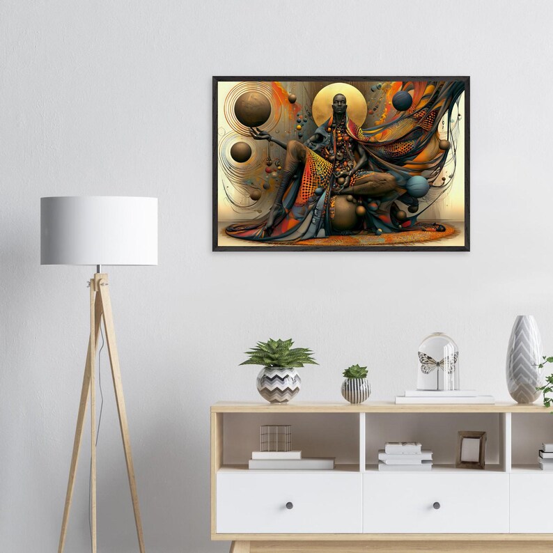 Black Artwork for Walls, The Testimony, Framed African American Church Art Print, Afro Surreal Gold Decor, Ready to Hang image 3