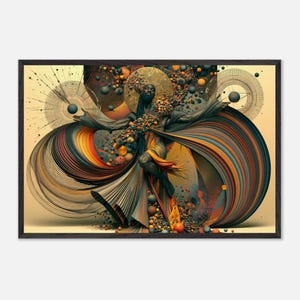 Ingelijste wanddecoratie met Afro-Amerikaanse dans, Jubilee, zwarte kunstprint, Afro-surrealistische decoratie in goud en brons, klaar om op te hangen. afbeelding 3