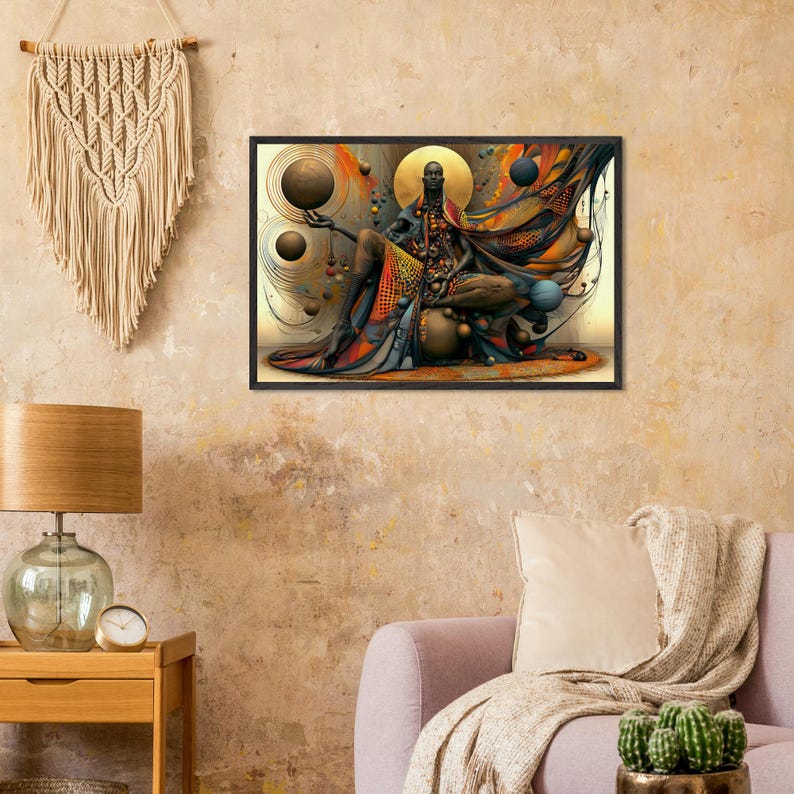 Black Artwork for Walls, The Testimony, Framed African American Church Art Print, Afro Surreal Gold Decor, Ready to Hang image 4