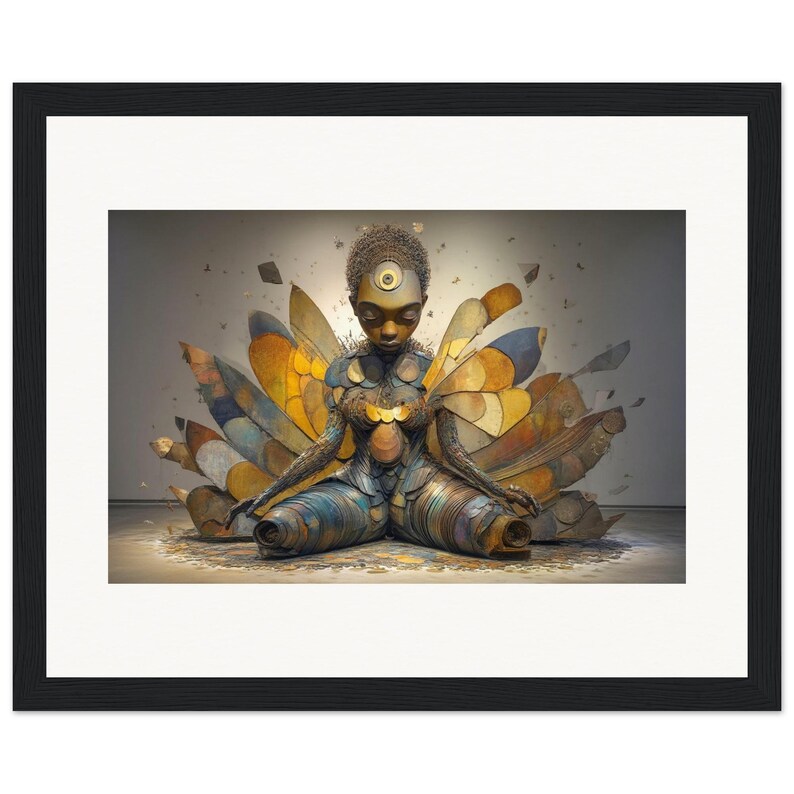 Black Woman Wall Art, The Petal Throne, Surreal Framed Print, African American Decor image 1