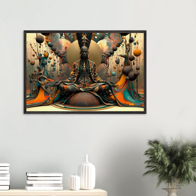 Arte de parede emoldurada afrocentrada, Selah, impressão de arte de meditação negra, decoração espiritual afro-americana, pronta para pendurar. imagem 2