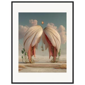 Angel Wing Wall Art, The Resting Wings Framed Print, Dreamy Boho Landscape Decor image 1