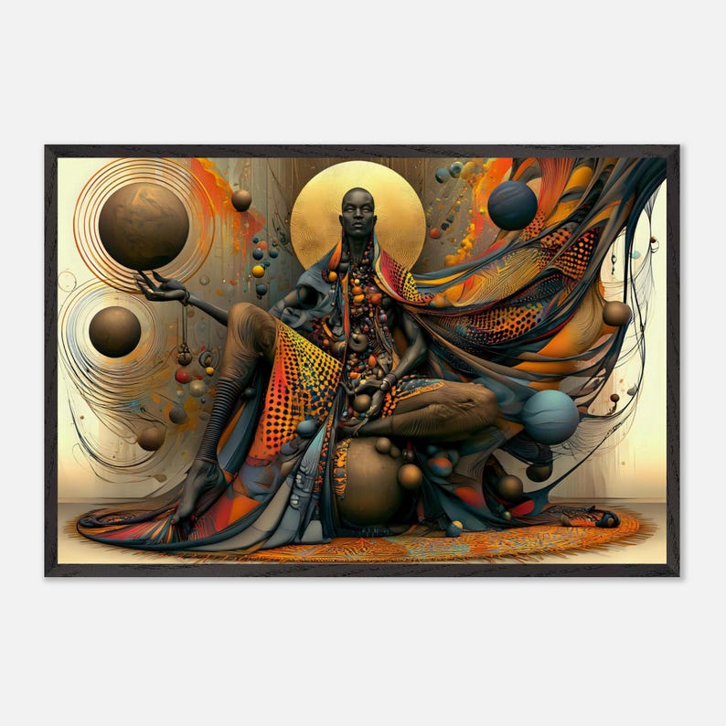 Black Artwork for Walls, The Testimony, Framed African American Church Art Print, Afro Surreal Gold Decor, Ready to Hang image 5
