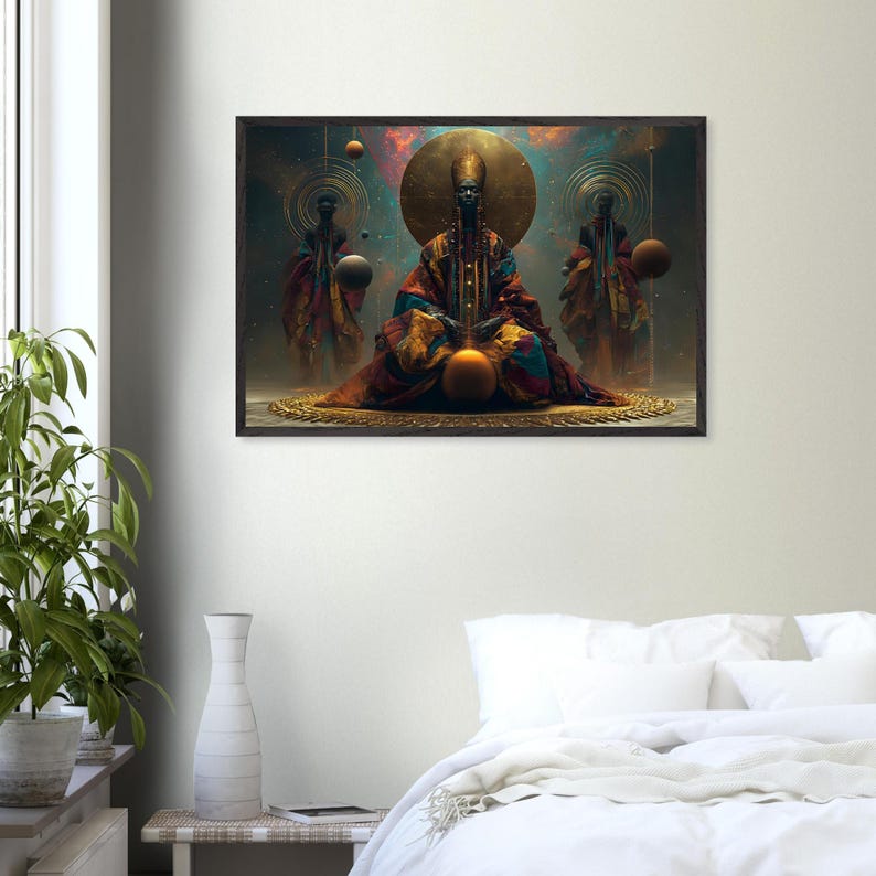 Tableau encadré noir, Les Aînés, Estampe représentant les ancêtres afro-américains, Décoration spirituelle afrocentrique, Prêt à accrocher image 2