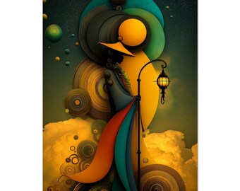 Tarot-Wandbild, Der Eremit mit der Laterne, Afroamerikanisches Dekor, Giclée-Kunstdruck