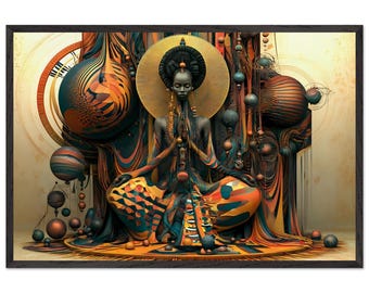 Ingelijste muurdecoratie met de titel "Black Church", "The Altar Call" (Oproep tot bekering), Afro-Amerikaans gebed, Afrocentrische gouden decoratie, klaar om op te hangen.