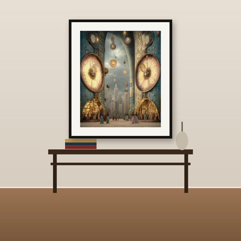 Katedralväggkonst, Rosenfönsterstaden inramad tavla, Drömsk Boho Surrealistisk Dekor bild 3
