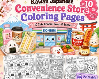 Kawaii Japanese Convenience Store Coloring Pages, Konbini Food Scenes (PDF Download)
