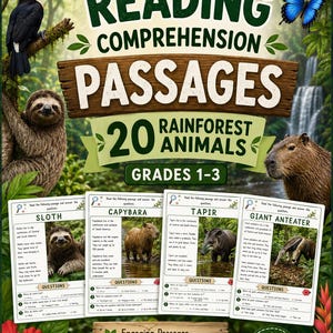 Leseverständnisübungen zu Regenwaldtieren | 20 Arbeitsblätter zum Ausdrucken | 1.-3. Klasse | Homeschooling | Unterrichtsmaterial | PDF |