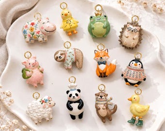 Lindo dije de animal esmaltado, colgante de animal kawaii, dije de joyería hecho a mano, accesorios para pulseras de dijes de dibujos animados, regalo DIY para amantes de los animales