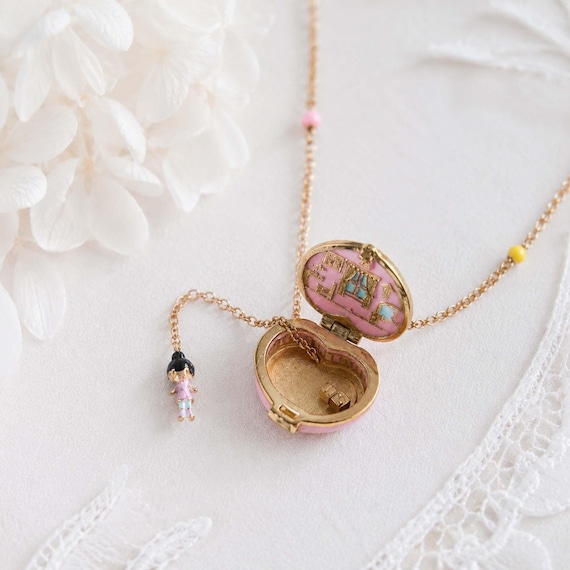 Vintage Heart Locket Necklace, Colorful Charm Necklace, Fairycore Jewelry Gift