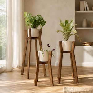 Soporte de madera para plantas, soporte para plantas de interior, decoración para plantas altas