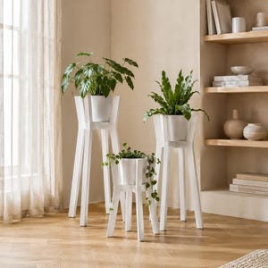 Wooden Plant Stand white, Indoor Plant holder, Tall plant decor