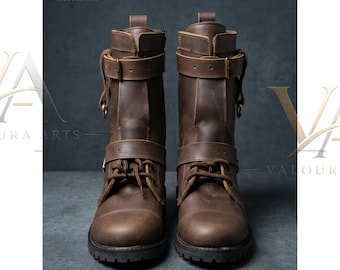 Botas postapocalípticas para hombre, zapatos cyberpunk de cuero desgastado, estilo gótico postapocalíptico