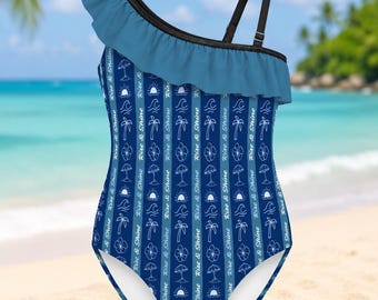 Tropical Blue Girls One Shoulder One Piece Swimsuit