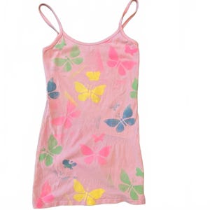 BKE Extra Long Pink Upcycled Butterfly Print Tank Top Medium