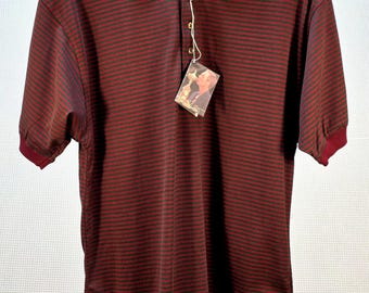 Camisa polo vintage Ben Crenshaw McIlhenny Dry Goods a rayas color granate, talla S, nueva con etiquetas, sin usar.