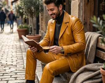 Men's Leather Suit Set | Custom Handmade Leather Jacket & Pants | Genuine Leather Outfit for Formal Casual Wear