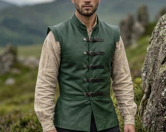Green Genuine Leather Medieval Jerkin Vest Tudor Ranger Doublet Renaissance Fair Cosplay Costume Armor Vest Custom Fit Size