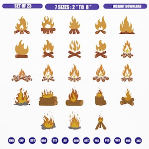 Campfire Embroidery Bundle Design , Mini Fire Embroidery Set , Adventure Machine Embroidery Files , Flames Digital Files , Digital Download