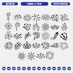 Paquete de diseños de bordado de mini fuegos artificiales, patrón de celebración, bordado a máquina de petardos, archivos digitales de fuego, descarga instantánea.