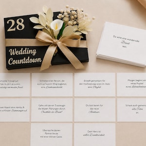 Wedding Countdown | Hochzeitscountdown für die letzten 28 Tage | Geschenk für die Braut | 28 Karten mit Affirmationen & kleinen Aufgaben