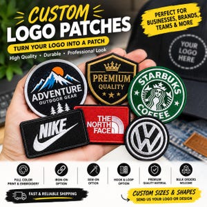 Custom Embroidered Logo Patches, Bulk Business Branding, Durable Finish