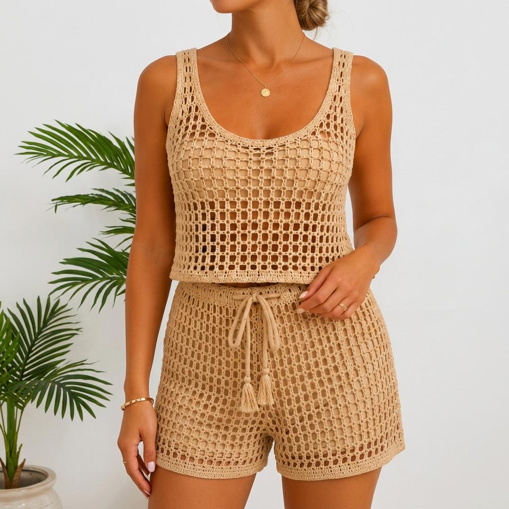 39 Crochet Women’s Tops: Tanks, Vests, Tees, and Blouses 16 Mesh Crochet Tank Top Shorts Set