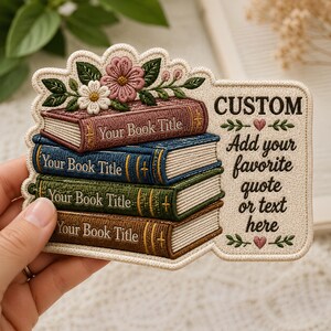 A Book Lover's Treasure - Custom Iron On Patch, Embroidered Book Stack Gift for Readers