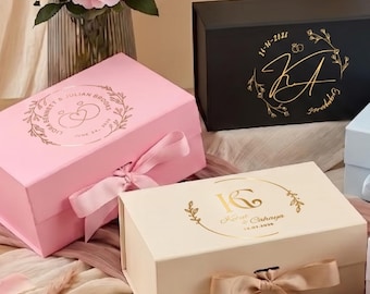 Personalized Initials Wedding Gift Box, Custom Bride & Groom Gift Box, Newlywed Keepsake Box, Elegant Magnetic Wedding Box