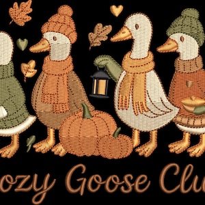 Cozy Goose Club Embroidery Design, Fall Goose Embroidery File, Autumn Goose Machine Embroidery Pattern, Pumpkin Goose Shirt,