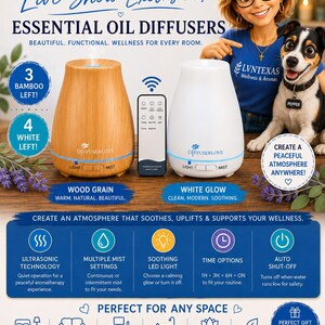 Ultrasonic Essential Oil Diffuser | Wood Grain or White, Remote Control